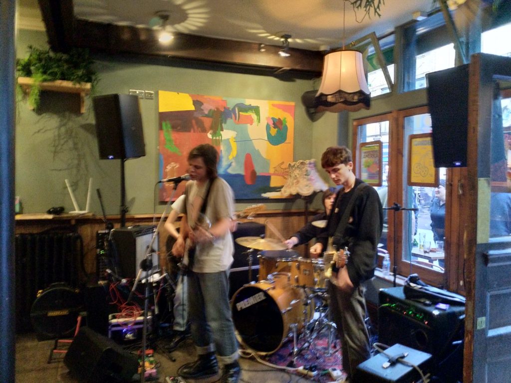 Photograph of alternative band Space Toast rocking the opening night of The Tree Leicester. The pub had sourced band and PA equipment, and asked us to supply a sound engineer
